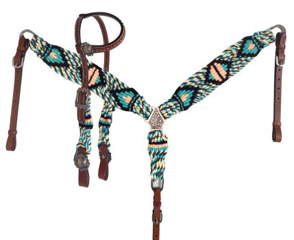 Showman Glade Corded One Ear Headstall and Breastcollar Set